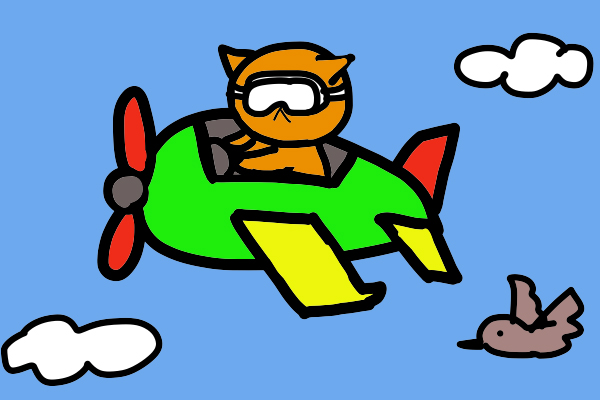 プロペラ飛行機を操縦する猫